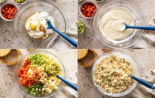 creamy pasta salad making process