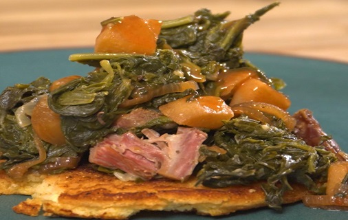 turnip greens serving with grilled veggies