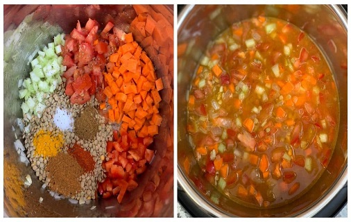 green lentil soup cooking steps