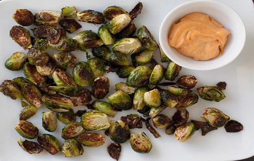 roasted brussels sprouts serve with sriracha aioli